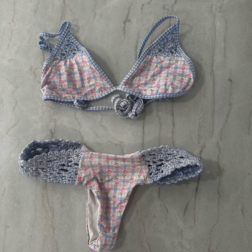Frankie's Bikinis Blue and White Checkered Bikini